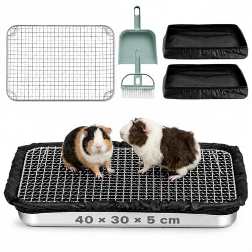 GGNT Guinea Pig Litter Box & Rabbit Litter Box – Stainless Steel Tray with Grid, Dual-Layer Mesh Top & Bottom Reusable Waterproof Liner, Easy-to-Clean, 2 inch Low Entry - Image 1