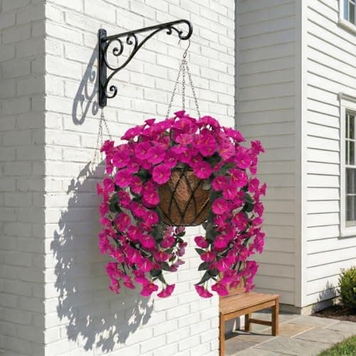 Artificial Flowers for Outdoors Fake Fuchsia Morning Glory Hanging Flower Decoration, 2Pcs Realistic Faux Plants Petunias Long Trailing Vines,Spring Decor for Porch Patio Balcony Planter Yard - Thumbnail 2