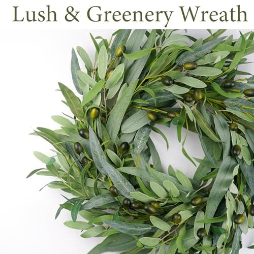 Olive Wreath for Front Door 22 inch, Greenery All Season Wreath with Olive Leaf Fruit, Home Decoration for Outdoor Living Room Indoor Wall and Outside Summer All Season Wedding - Thumbnail 4