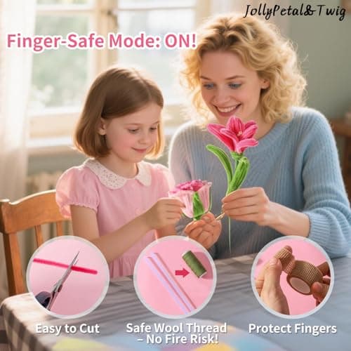 JollyPetal&Twig Pipe Cleaners Craft 5 Colors,Chenille Stems Plush Craft Kit,Pink Pipe Cleaners Flowers Kit with Floral Tape for Wedding Gifts Graduation Bouquet (Pink) - Thumbnail 6