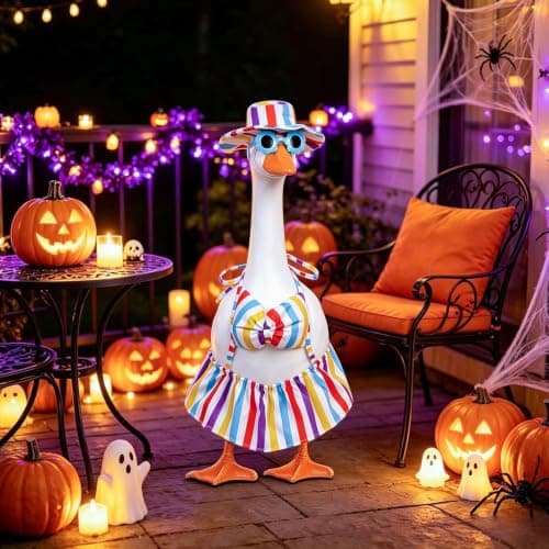 yuboo Bikini Porch Goose Outfits, Rainbow Summer Goose Clothes with Sunglasses and Sun Hat for 23" Cement Lawn Geese Pride Party Decorations, Outdoor Garden Patio Yard Statue Decor - Thumbnail 6