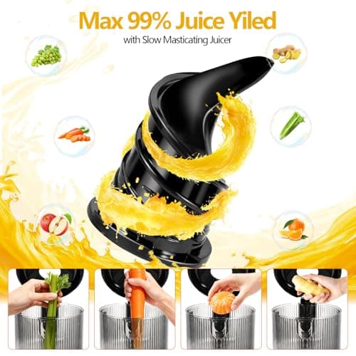 Cold Press Juicer with 5.8" Extra Wide Feed Chute - Slow Masticating Juicer Machine for Whole Fruits & Vegetables - High Juice Yield, Self Feeding, Easy to Clean & Assemble - Thumbnail 4