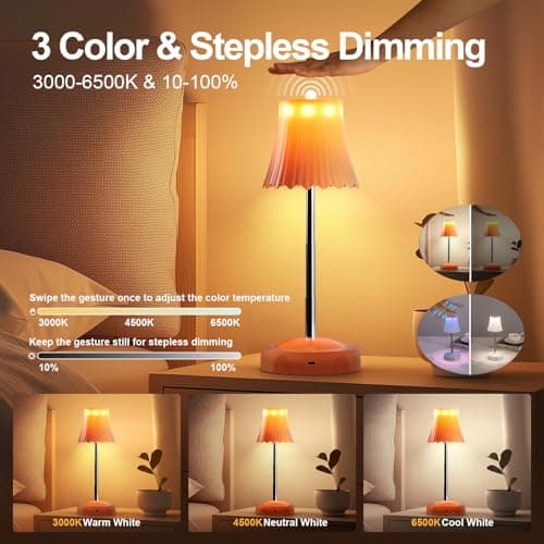 DEXULESA 2 Pack Rechargeable Table Lamp, LED Cordless Table Lamp with 3 Color Temperatures & Stepless Dimming, 7 RGB Colors Battery Operated Portable Table Light for Living Room, Bedroom (Pink) - Thumbnail 3
