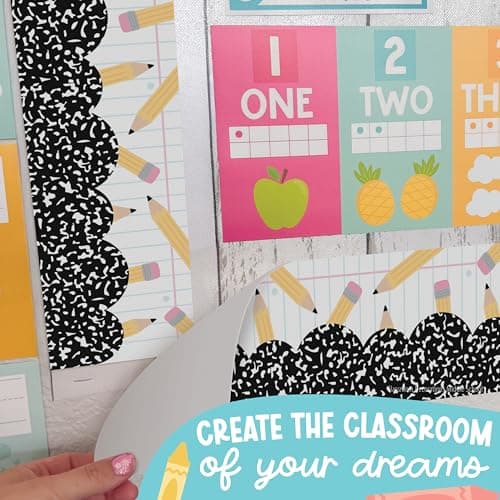 50ft Bulletin Board Borders Trim - Classroom Borders for Bulletin Board Decorations, Teacher Supplies for Classroom Decor Preschool, Kindergarten & Elementary, Pencils Scalloped Boarders - Thumbnail 6