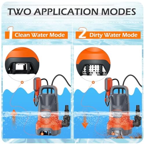 SHANGDA Sump Pump with Float 1HP Clean/Dirty Submersible Water Draining Pump 4500GPH Electric Portable Water Transfer Pumps for Pool Basement Garden Spa Hot Tubs Pond Flood Yard, Orange - Thumbnail 2