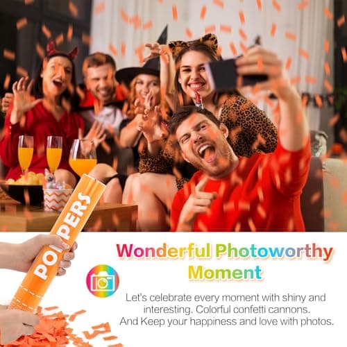 Confetti Cannon 12Pack Orange Party Popper Shooters 12 Inch Confftti Poppers for Wedding Birthday Graduation Christmas New Year Eve Party Supply Launches 20-25ft - Thumbnail 5