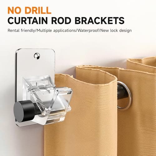 Universal Curtain Rod Holders, No Drill Curtain Rod Brackets, Self Adhesive Curtain Rod Brackets Up to 30 LB, Nail Free Curtain Rod Hooks for Bathroom, Bedroom, Livingroom, Kitchen (8PC, Transparent) - Thumbnail 3