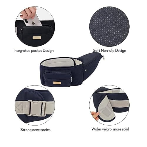 Sharth Baby Carrier with Hip Seat, 6-in-1 Infants & Toddlers (7-41 lbs) Carrier, Fully Adjustable Hip Seat Carrier to Fit All Parents, All-Season Baby Carrier - Dark Blue - Thumbnail 4