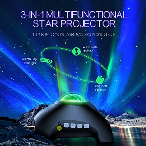 Northern Galaxy Light Aurora Projector with 33 Light Effects, LED Star Projector for Bedroom Nebula Lamp, Remote Control, White Noises, Bluetooth Speaker for Parties - Thumbnail 2