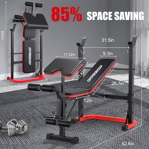 OPPSDECOR Weight Bench Set with Squat Rack, Leg Extension & Preacher Curl Pad, 660LBS Full Body Home Gym Bench Press for Beginners, Women & Teens - Thumbnail 5