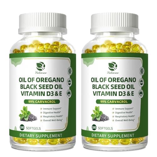 Lukaree Organic Oregano Oil Capsules with Black Seed Oil, Ultra-Concentrated 99% Carvacrol, 5-in-1 with Vitamin D3 E Black Pepper, Immune, Respiratory, Digestive & Antioxidant*, 180 Softgels, 2 Pack - Image 1