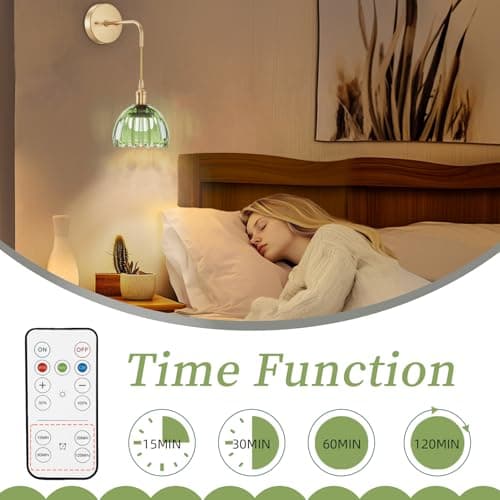 Kavedod Battery Operated Wall Sconce CCT Dimmable Wireless Sconcesm Vintage Light Fixture with Green Tulip Glass Lampshade Wall Decor Set for Living Room Bedroom Bedside Bathroom 1PC Green - Thumbnail 5