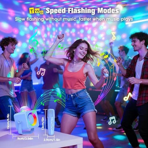 Disco Light Kids Karaoke Microphone: Boys Birthday Gifts Toys for 4 5 6 7 8 9 10 11 12 Year Old LED Lights Stand Bluetooth Karaoke Machine Portable Bluetooth Speaker with 2 Wireless Microphone Family - Thumbnail 6