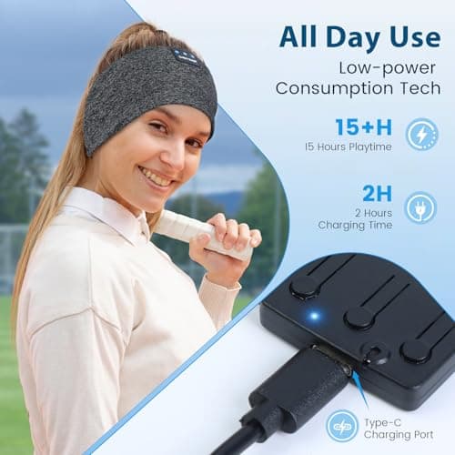 ZHENYEMEI Sleep Headphones Wireless Bluetooth 5.4 Headband, Sports Earphones Sleep Earbuds with HD Stereo Speaker Microphone for Workout Jogging Yoga Insomnia Air Travel Meditation Unique Gifts Gray - Thumbnail 2