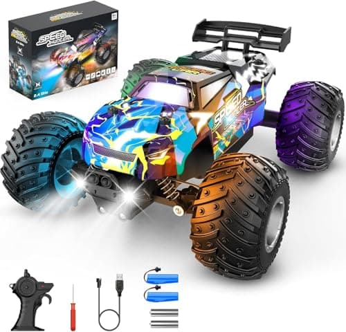Rcjoyou Remote Control Car, 2WD Off-Road Rc Truck, 20 KM/H All-Terrain RC Cars with Headlights & Body Lights, 2.4GHz, 2 Batteries, Remote Control Car for Boys 4-7 8-12, Gift Toys for Boys Girls - Image 1