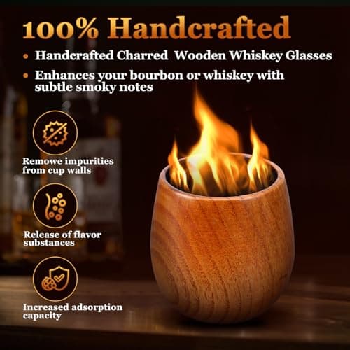 Bmufhyod Handcrafted Charred Wooden Bourbon Glass Handcrafted Premium Whiskey Glasses, Bourbon Gifts for Men, Ideal Presents for Dad, Boyfriend, Father and Friends, Wine Tumbler 1 Pack - Thumbnail 2