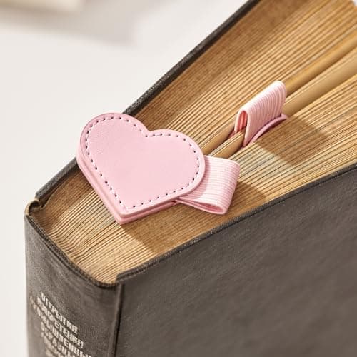 2Pcs Magnetic Leather Bookmarks with Gift Box Heart-Shaped Magnetic Pen Holder Book Marks Clip Gift for Book Lover Readers Cute Bookmark for Women, Pink - Thumbnail 5
