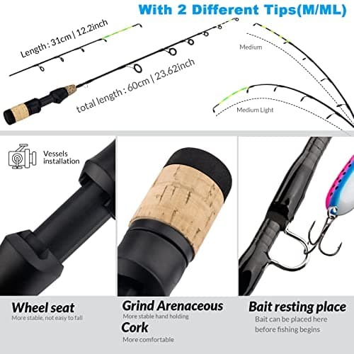 QualyQualy Ice Fishing Rod Reel Combo Complete Set Ice Fishing Gear with Backpack Seat Ice Cleats Ice Fishing Jigs Line Full Ice Fishing Kit - Thumbnail 4