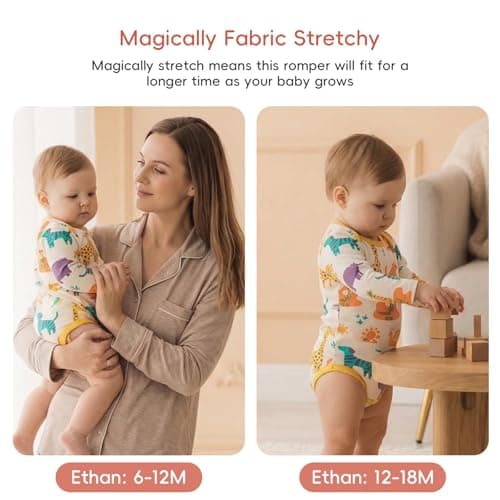 aqpa Long Sleeve Bodysuit for Baby Girls & Boys, Newborn Onesies 92% Viscose from Bamboo, Tagless Baby Clothes w/Snaps (Beige-Zoo, 12-18 Months) - Thumbnail 3
