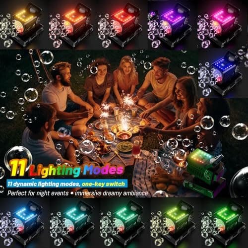 Bttyu Bubble Machine Remote Control,Automatic Rotation & 11 RGB Lights, 1800mAh Rechargeable Battery, USB-C Charge,Big Bubbles for Kids,Weddings, Birthday Parties, Outdoor Activities - Thumbnail 6