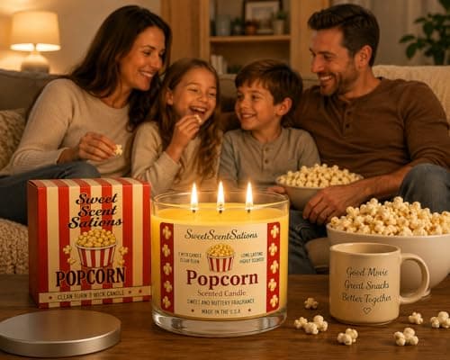 SweetScentSations Popcorn Scented Candle – Salted Butter Popcorn Aroma | Soy Wax Long Burning Candle for Home | Fun Snack-Inspired Candle Gift for Movie Lovers - Thumbnail 4