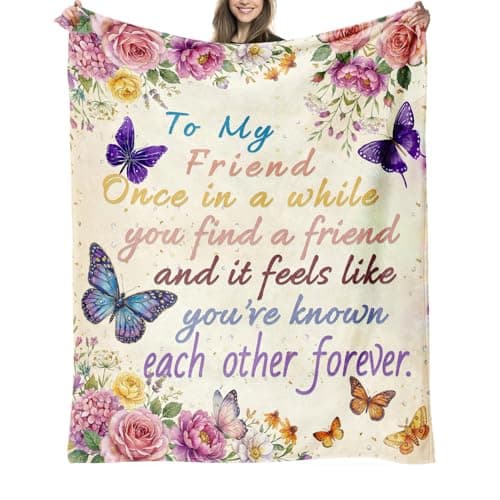 to My Friend Throw Blanket Gifts for Women Sister, Floral Butterfly Flannel Blanket with Inspirational Quote, Friendship Gift for Bestie BFF, Soft Cozy Couch Decor Birthday 50"x60"