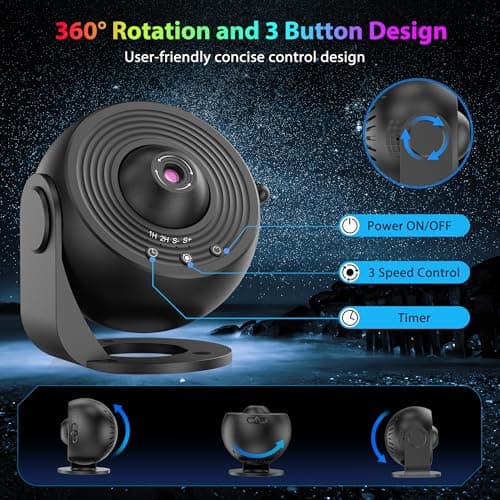 Galaxy Projector for Bedroom, HD Image Star Projector Galaxy Light Adjustable Knob, 13 Film Discs Planetarium Projector for Kids, 360° Rotating 1/2h Timer Simple 3-Button Control - Thumbnail 6