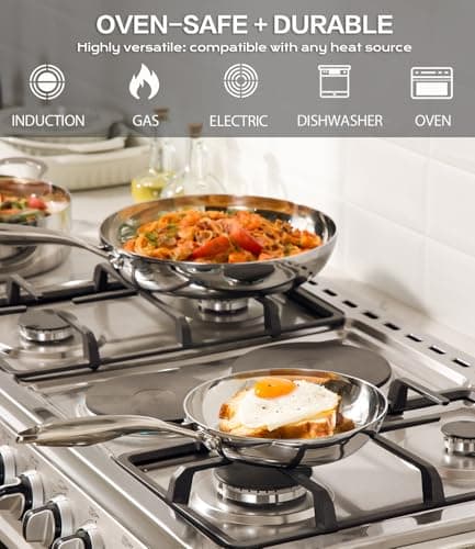 USELUCK 12 Inch Stainless Steel Frying Pan with Lid, 3-Ply Stainless Clad Skillets Fry Pan Fast & Even Heating, Oven Safe Up to 600℉ Dishwash Safe Compatible for All Cooktops Kitchen Cookware - Thumbnail 6