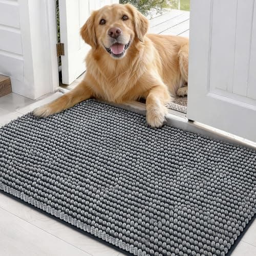 EHEYCIGA Super Absorbent Dog Door Mat for Muddy Paws 30x20 Inch Indoor, Front Doormat Outside Entrance, Quick Dry Chenille Washable Dog Crate Bed, Non-Slip Pet Rug Mud Mat Outdoor Entryway, Grey - Image 1
