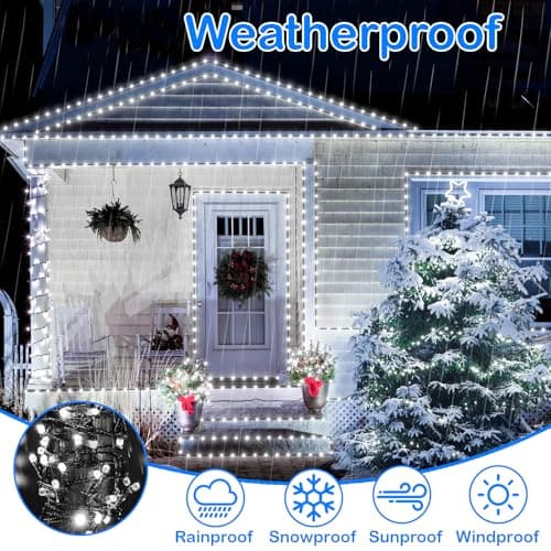 Decute 300LED Christmas String Lights Outdoor Waterproof 105FT UL Certified with End-to-End Plug 8 Modes, Cool White Indoor Starry Fairy Lights for Christmas Tree Patio Garden Wedding Party Decor - Thumbnail 3