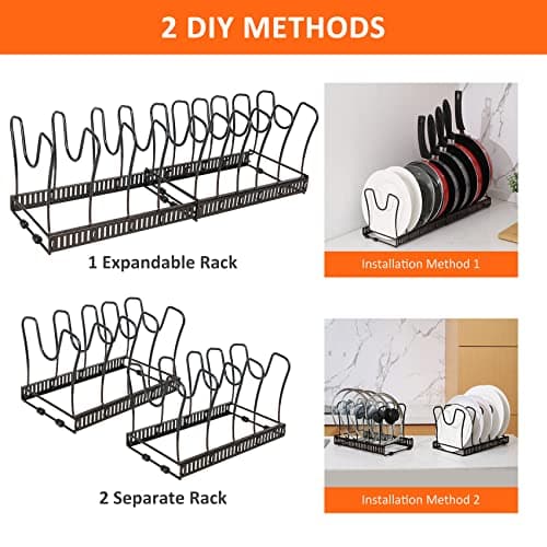 Pot Rack Organizer -Expandable Pot and Pan Organizer for Cabinet,Pot Lid Organizer Holder with 10 Adjustable Compartment for Kitchen Cabinet Cookware Baking Frying Rack,Bronze - Thumbnail 6