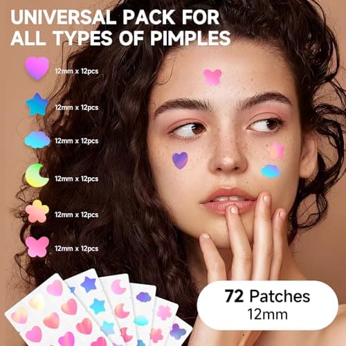 Dazzlook Cute Star Pimple Patch with Salicylic Acid & Tea Tree Oil – Hydrocolloid Stickers, Mix Shapes, Holographic Colors, Vegan, Cruelty-Free, 72 Count for Zits, Blemishes, Breakouts - Thumbnail 3