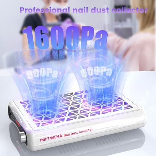 Nail Dust Collector. 1600PA Dust Collector Nail Tech.Nails Dust Collector Machine with LED Display 30 Filter Paper, Suitable for Nail Salons/Home Manicures Acrylic Nail Tools（White） - Thumbnail 6