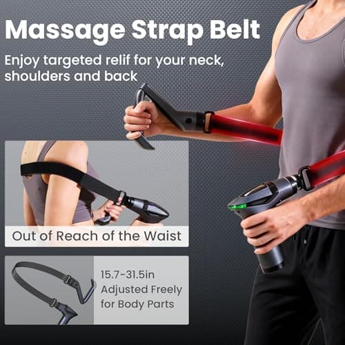 Detachable 3-in-1 Massage Gun with Extension Handle & Massage Strap, Back Pain Relief Percussion Muscle Massager for Neck Shoulder, 12 Speeds &12mm Amplitude for Hard-to-Reach Areas, Quiet & Portable - Thumbnail 4