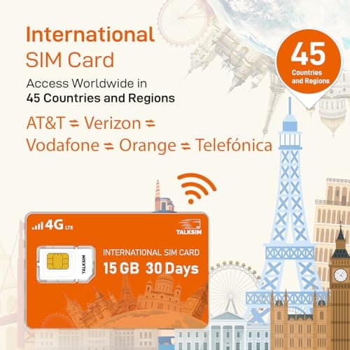 International Data SIM Card 15GB 30 Days, 4G LTE Travel SIM Card Support 45 Countries USA/UK/Europe/Asia/Africa, Prepaid Data Only Travel SIM for Unlocked Phones, Tablets, WiFi Hotspots, No Contract - Thumbnail 2