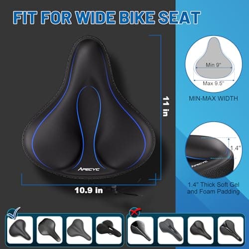 APECYC Wide Bike Seat Cushion, Oversized Gel Padded Bicycle Seat Cover for Men Women Comfort and Soft Saddle Cushion for Peloton, Stationary, Exercise, Mountain Bikes - Thumbnail 4