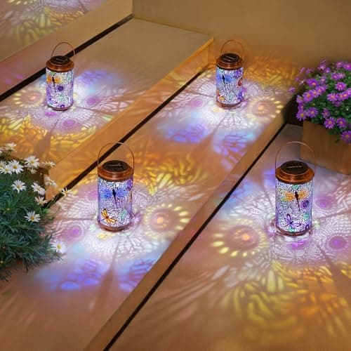 2Pack Solar Outdoor Lanterns Waterproof Multicolor Dragonfly Garden Gifts for Mom Women Backyard Lights Lanterns for Indoor,Outdoor, Outside,Mothers Day Gifts for Grandma Wife - Thumbnail 6