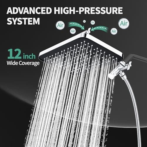 12 Inch Wide Rain Shower Head with Filtered Handheld Combo, High Pressure Rainfall Shower Head, 9 Spray Modes Handheld with 9-Inch Extension Arm, Comes with Filter Removes Chlorine (Chrome) - Thumbnail 3