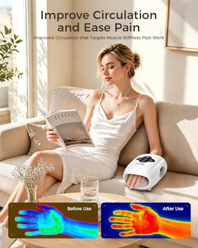 Miula Cordless Hand Massager with Compression,Soothing Heating,Adjustable Modes for Daily Relaxation,Rechargeable Portable Massager for Fingers Palm Wrist at Home Office Travel (White) - Thumbnail 3