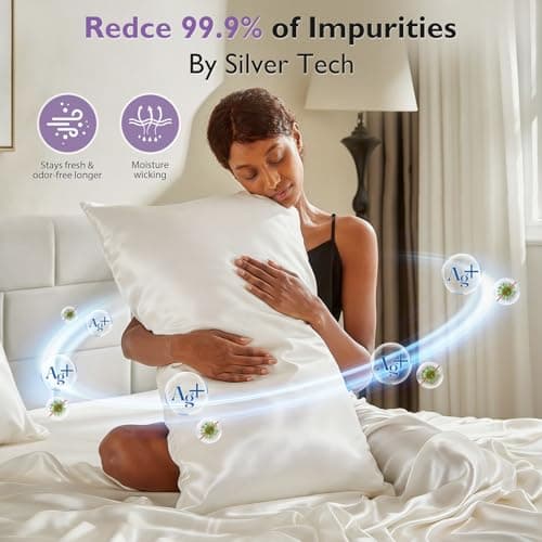 Silver Infused Pillowcases – Cooling Pillow Cases with Silk, Softness Breathable Temperature-Regulating Pillow Cover, Odor Control Freshness Sleep for Hot Sleepers - King 20"x36”, 2 Pack, White - Thumbnail 4