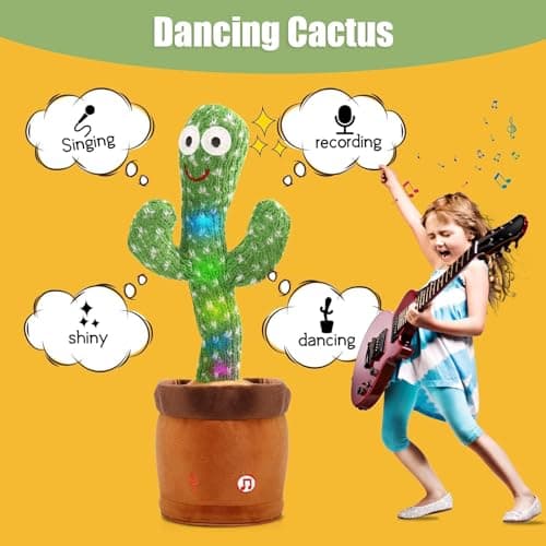 MIAODAM Dancing Cactus, Talking Kids Toys Repeats What You Say, Tummy Time Toy 120 Pcs Songs for Baby Singing Cactus Mimicking Toy Funny Toys - Thumbnail 6