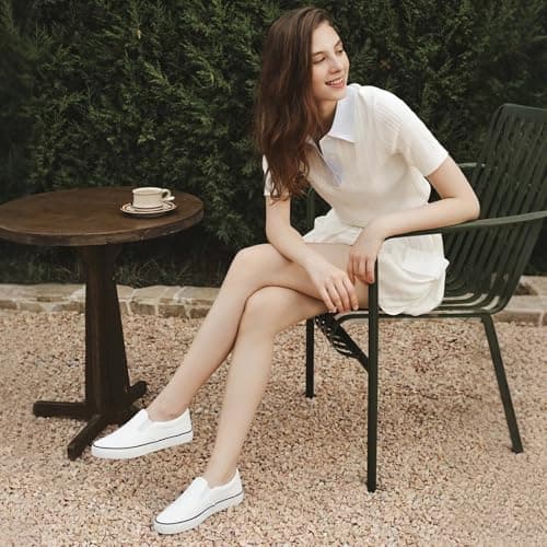 Women's Slip on Canvas Shoes Classic Casual Sneaker, Fashion Sneakers for Walking No Lace Travel White - Thumbnail 3