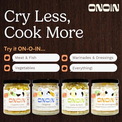 ONOIN Chopped Onions in 100% Olive Oil - Seed Oil Free & Ready-to-Use Flavor Base & Topping | Variety Pack 9 oz (Pack of 4) In Glass Jar | Fresh Marinated Onions & All Natural Cooking Base for Sauces, Soups, & Recipes - Thumbnail 3