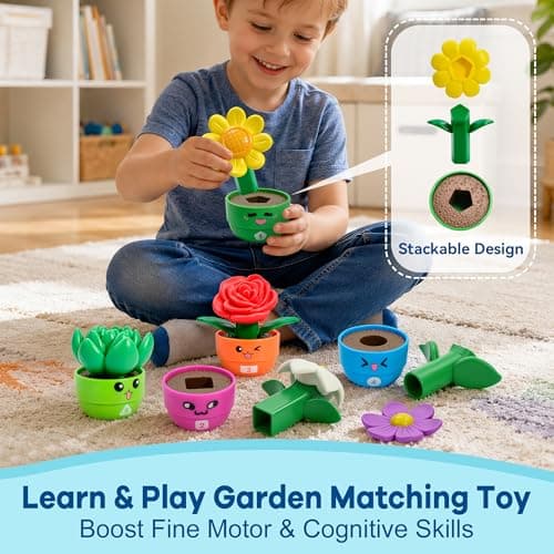 GEERAY 5 Sets Montessori Toddler Flower Garden Toys, Color Shape Sorting & Matching Game for Kids, Spring Toy Sensory Gardening Gift for 1 2 3 Year Old Girls & Boys, Preschool Classroom Learning - Thumbnail 2