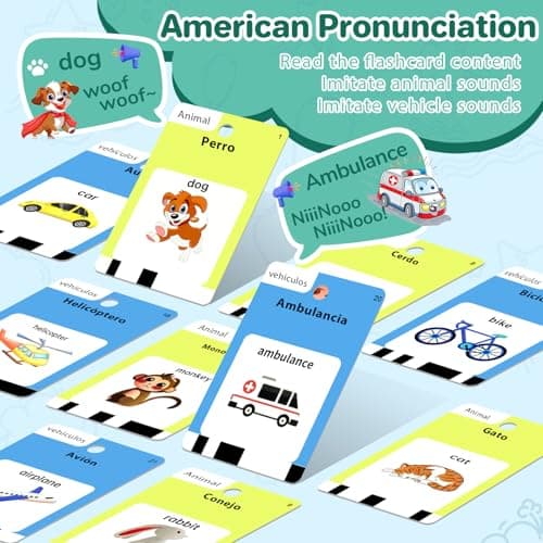 Spanish & English 420 Words Bilingual Talking Flash Cards for Toddlers 1 2 3 4 5 6 Year Olds, Montessori Learning Toys, Pocket Speech Therapy Autism Toys, Sensory Preschool Educational Birthday Gift - Thumbnail 2