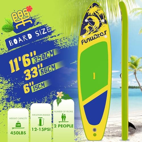 FunWater SUP Inflatable Stand Up Paddle Board Ultra-Light Inflatable Paddleboard with Accessories, Fin, Adjustable Paddle, Pump, Backpack, Leash - Thumbnail 2