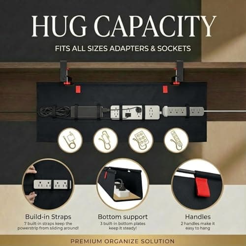 AHOMO [Upgraded] Under Desk Cable Management, 28" Cord Organizer,with Silicone Pads (No Scratch!),16 Cable Ties, Washable PE Honeycomb Base,Fits Any Desk 0-2.1",No Stinky Cardboard! Black 28"L x 6.0"W - Thumbnail 3