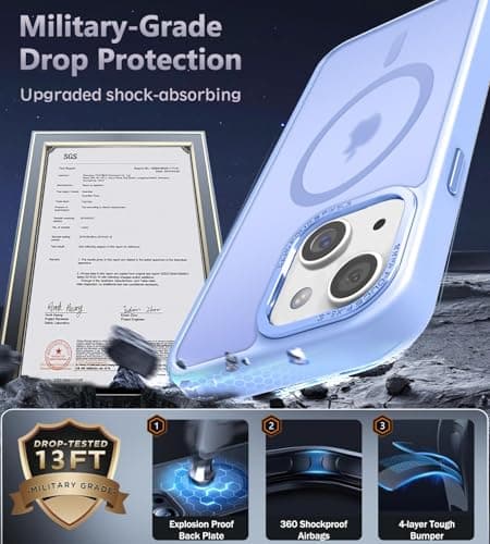 Newfuture Designed for iPhone 13 Case & iPhone 14 Case with Magnetic [13 FT Military Drop Protection] [Compatible with Magsafe] Slim Translucent Shockproof with Anti-Fingerprint Phone Case, Blue - Thumbnail 5