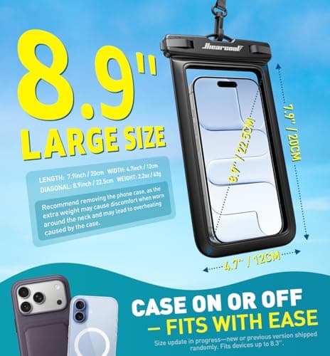 Hiearcool Universal Waterproof Case, Waterproof Phone Pouch Compatible for iPhone 17 16 15 14 13 Pro Max XS Plus Samsung Galaxy S22 Cellphone Up to 8.9", IPX8 Cellphone Beach Bag for Travel - 2 Pack - Thumbnail 3