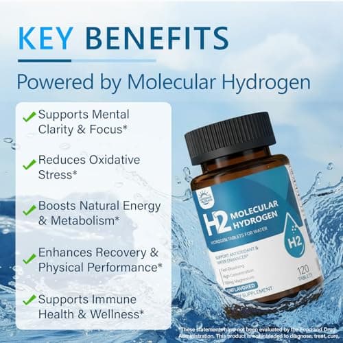 Molecular Hydrogen (H2) Tablets with Magnesium – 12 PPM Hydrogen Water Tablet for Drinking Water, Antioxidant-Rich, Supports Cellular Health, Recovery & Cognitive Function – Unflavored, 120 Tablets - Thumbnail 4